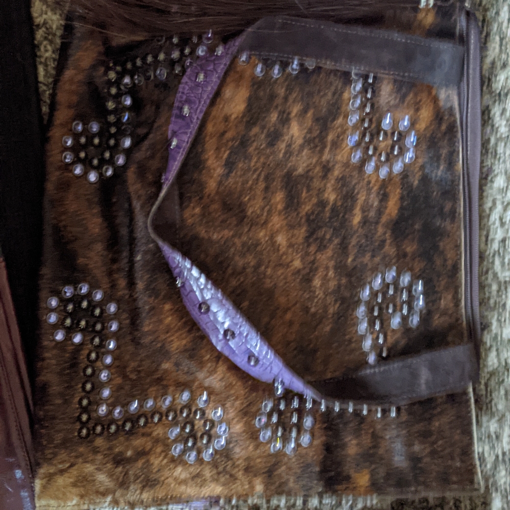 Brown and Purple Studded Tote Bag